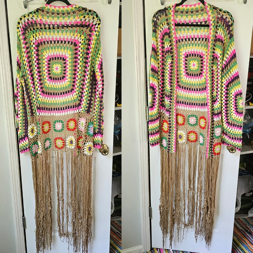Multicolor Crochet Fringe Cardigan